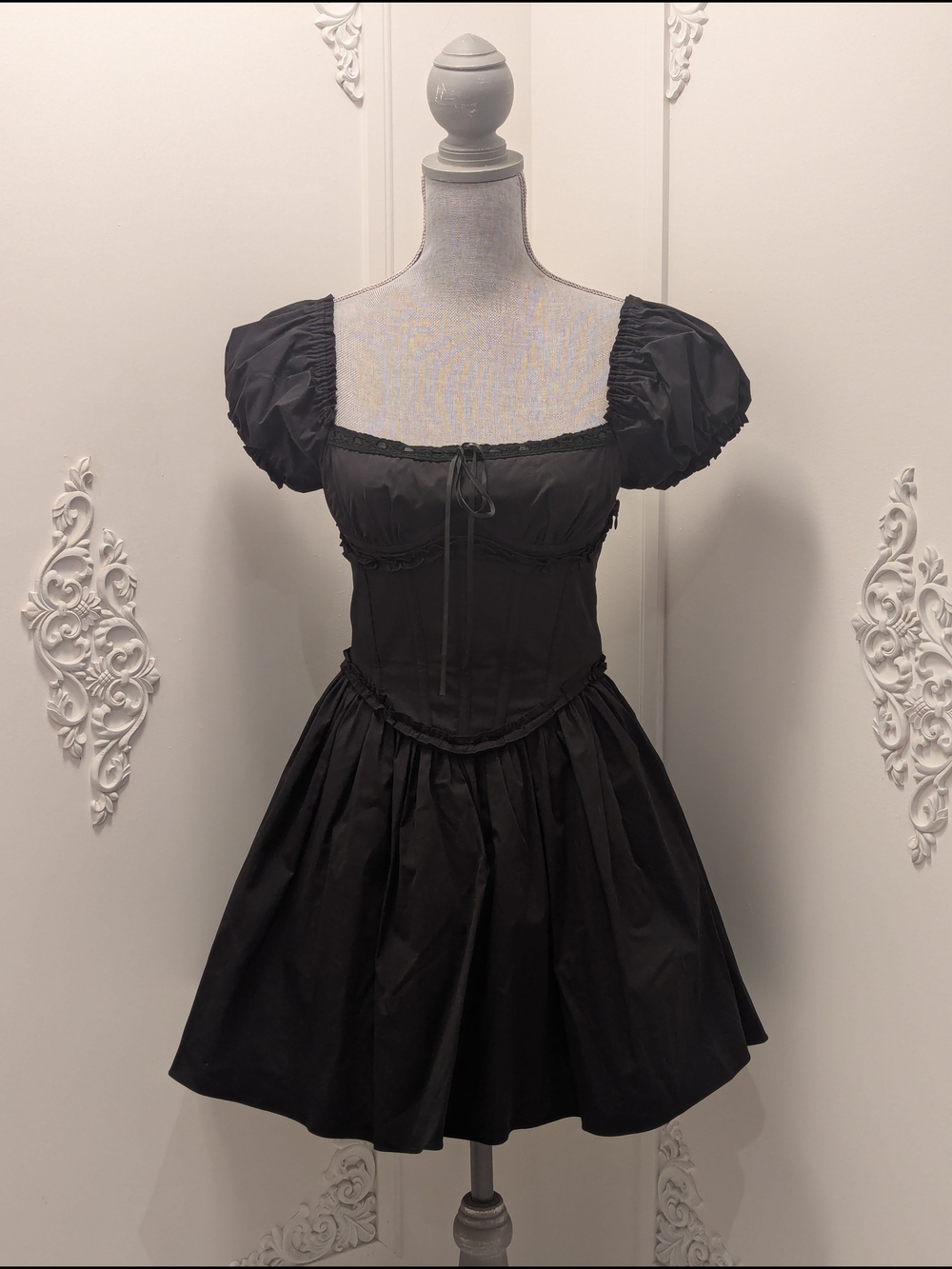 Babyboo Black Puff Sleeve Fit-and-Flare Dress
